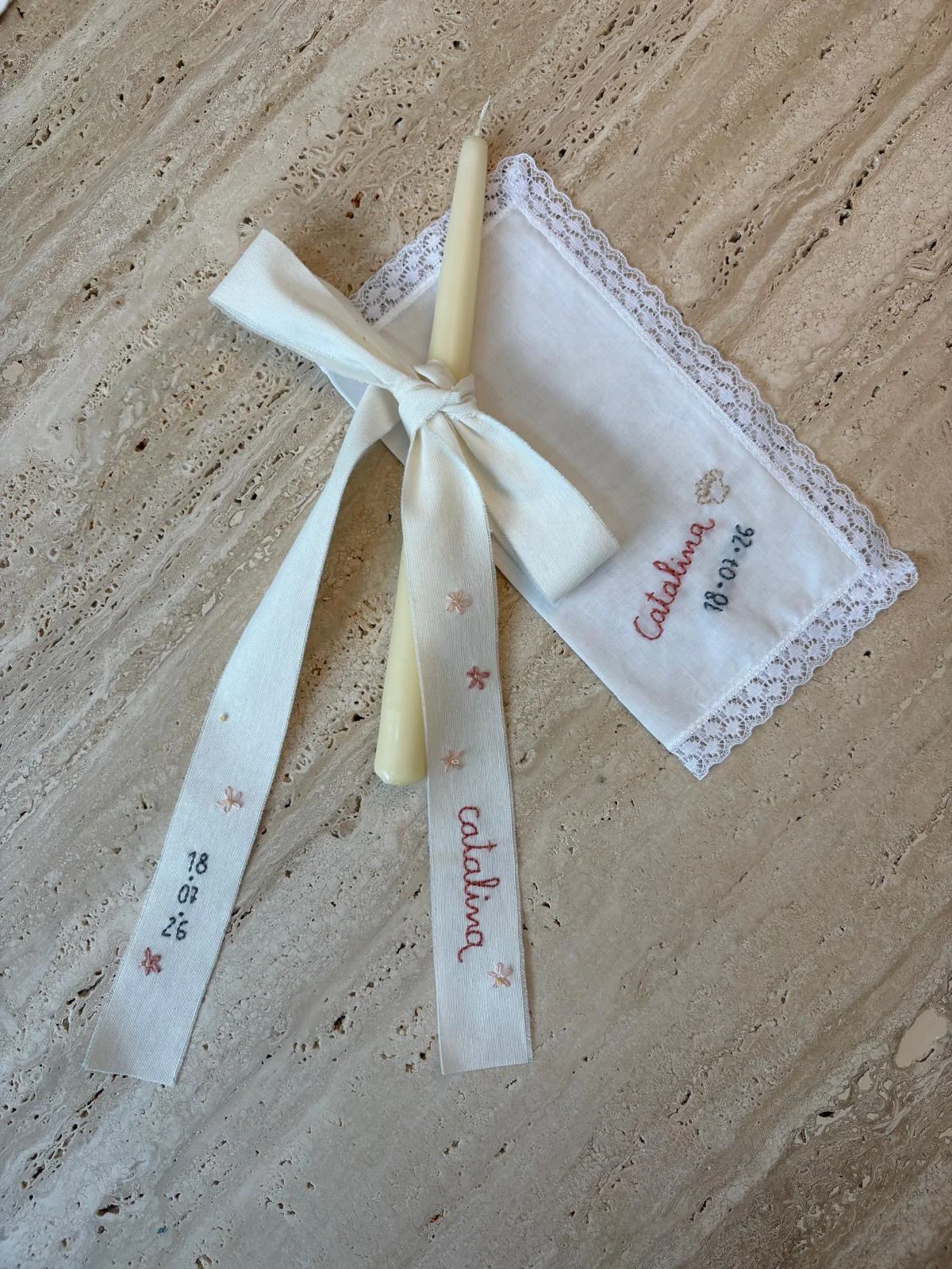 Cinta de cirio bordada para bautizo — Gali Studio